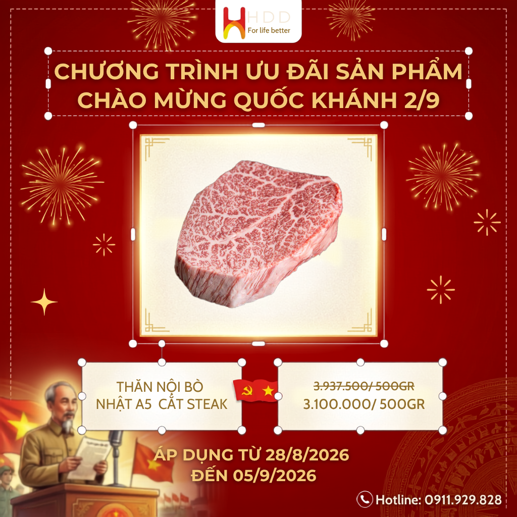 Thăn nội bò Nhật A5 cắt Steak siêu ưu đãi Quốc Khánh 2/9